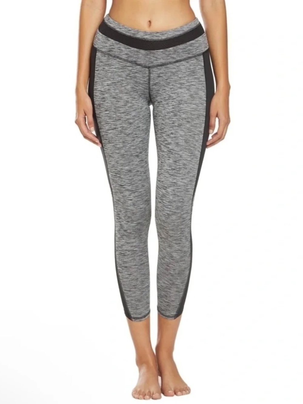 Manduka Mesh Crop Yoga Leggings Heather Gray Black Size Small